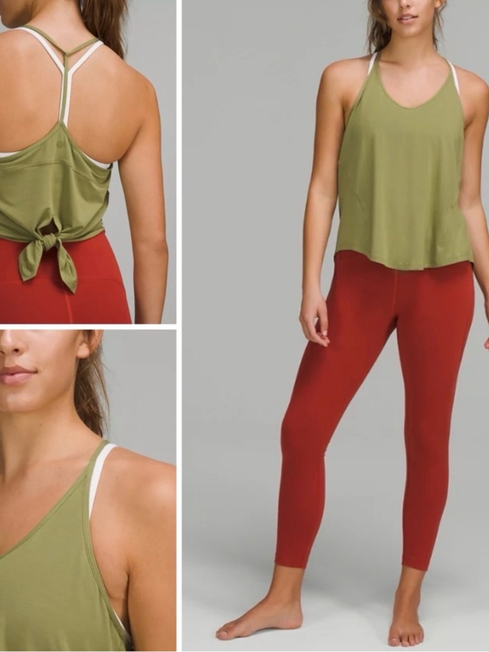 Lululemon Olive Green Strappy Racerback Tank | Open Back Workout Top - Picture 5 of 5